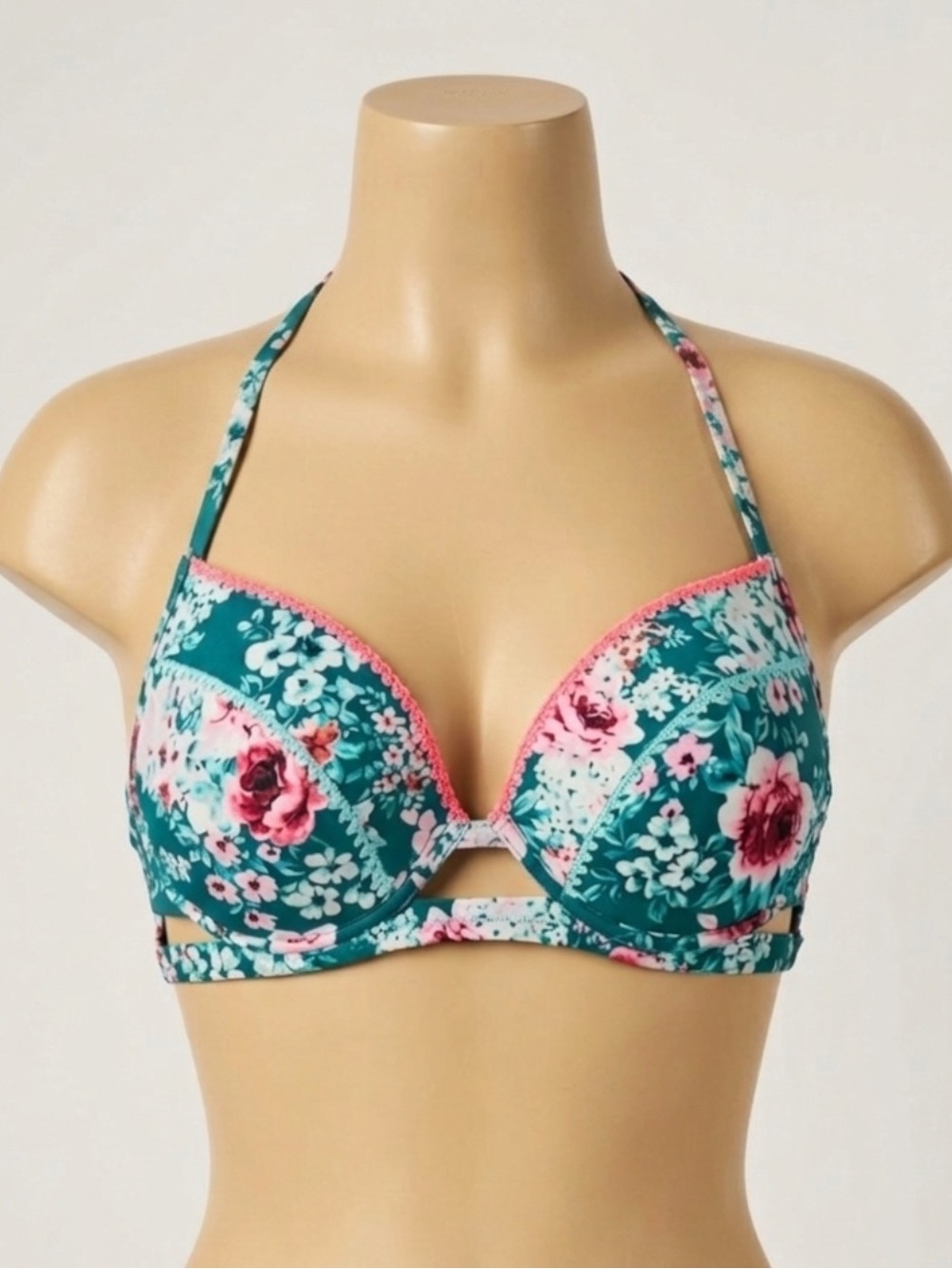 Floral Padded swimming top Bra - Teal & Pink